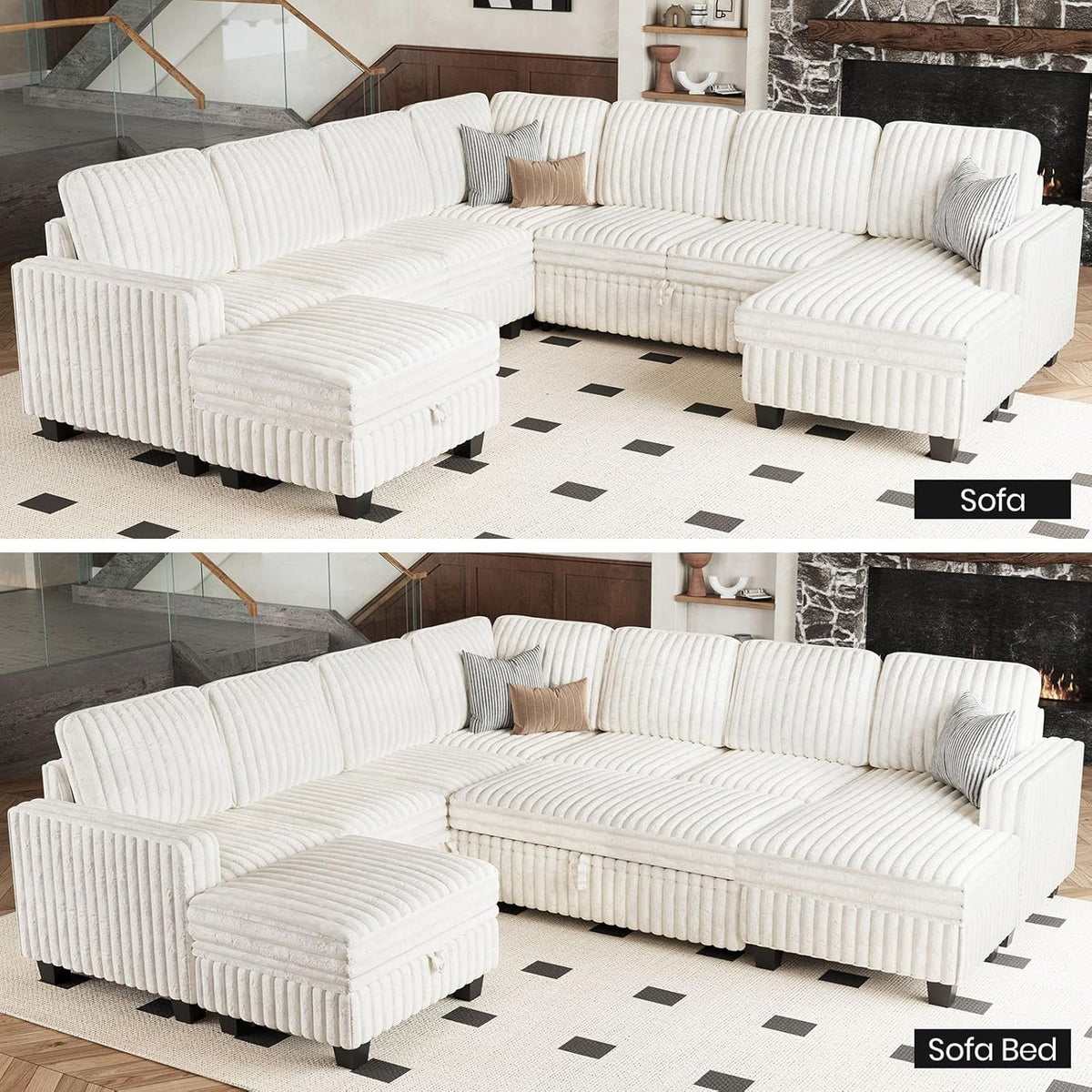 Belffin Oversized Sofa Bed Modular Sectional Sleeper Sofa with Pull Out Bed L Shaped Couch with