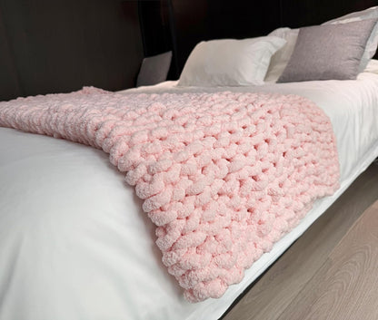 Chunky Knit Blanket Throw 40"×40", Chenille Throw Blankets, Handmade Warm & Cozy Blanket Couch Bed
