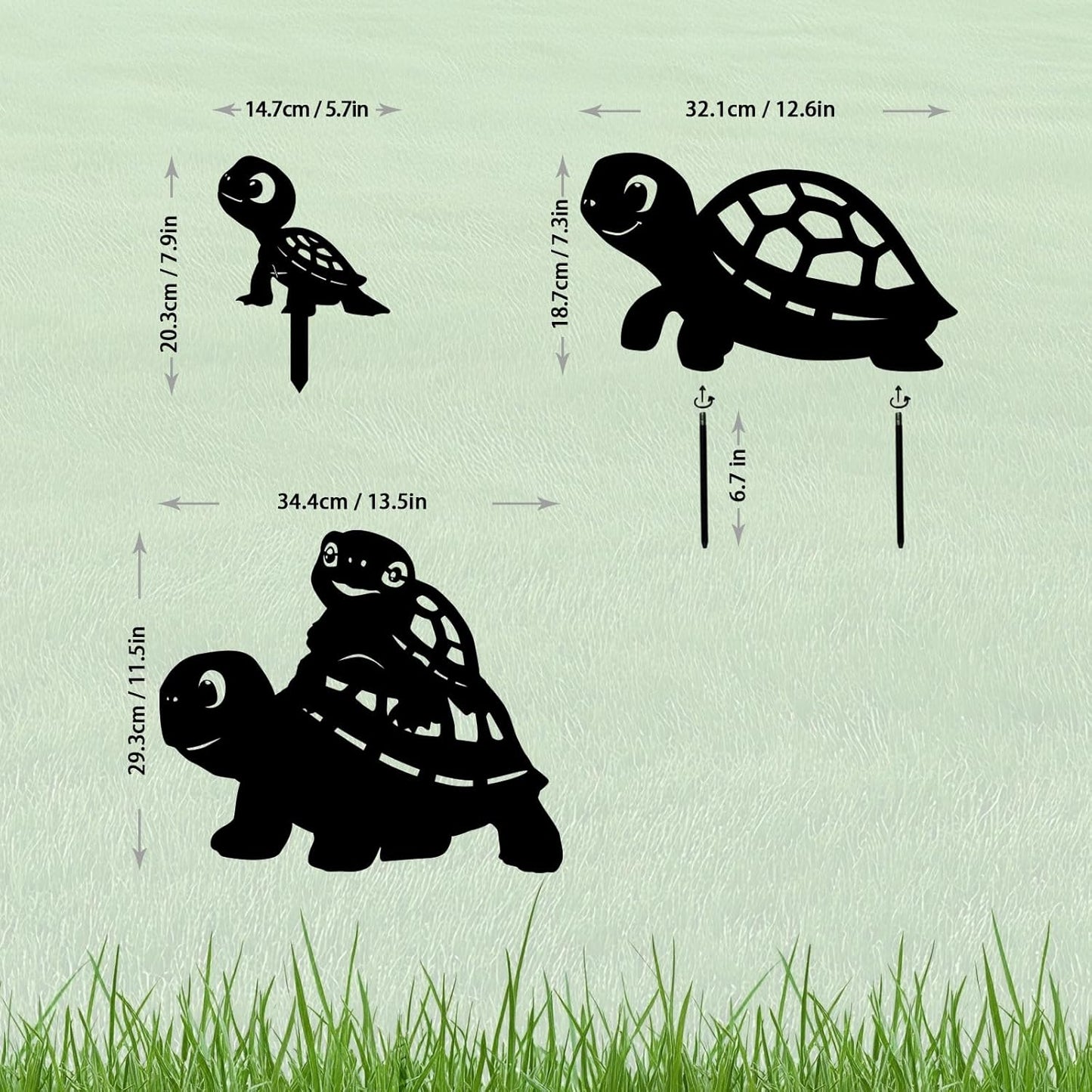3 Pack Turtle Metal Garden Decorative Stakes, Weather Proof Silhouette Statues for Yard