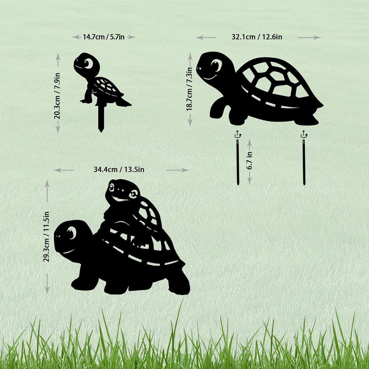 3 Pack Turtle Metal Garden Decorative Stakes, Weather Proof Silhouette Statues for Yard