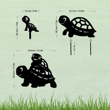 3 Pack Turtle Metal Garden Decorative Stakes, Weather Proof Silhouette Statues for Yard