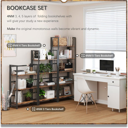 4NM No Assembly Foldable Bookshelf, 5-Shelf Collapsible Bookcase Storage for Small Spaces, 62.2" H