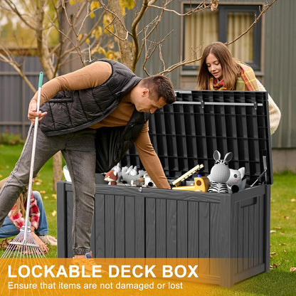 120 Gallon Deck Box,Resin Outdoor Storage Box with Lockable for Patio Furniture, Pool Accessories
