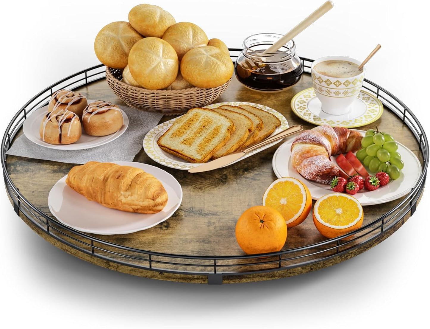 Lazy Susan Turntable Organizer for Table Top, 21’’ Round Wooden Lazy Susan for Cabinet Kitchen