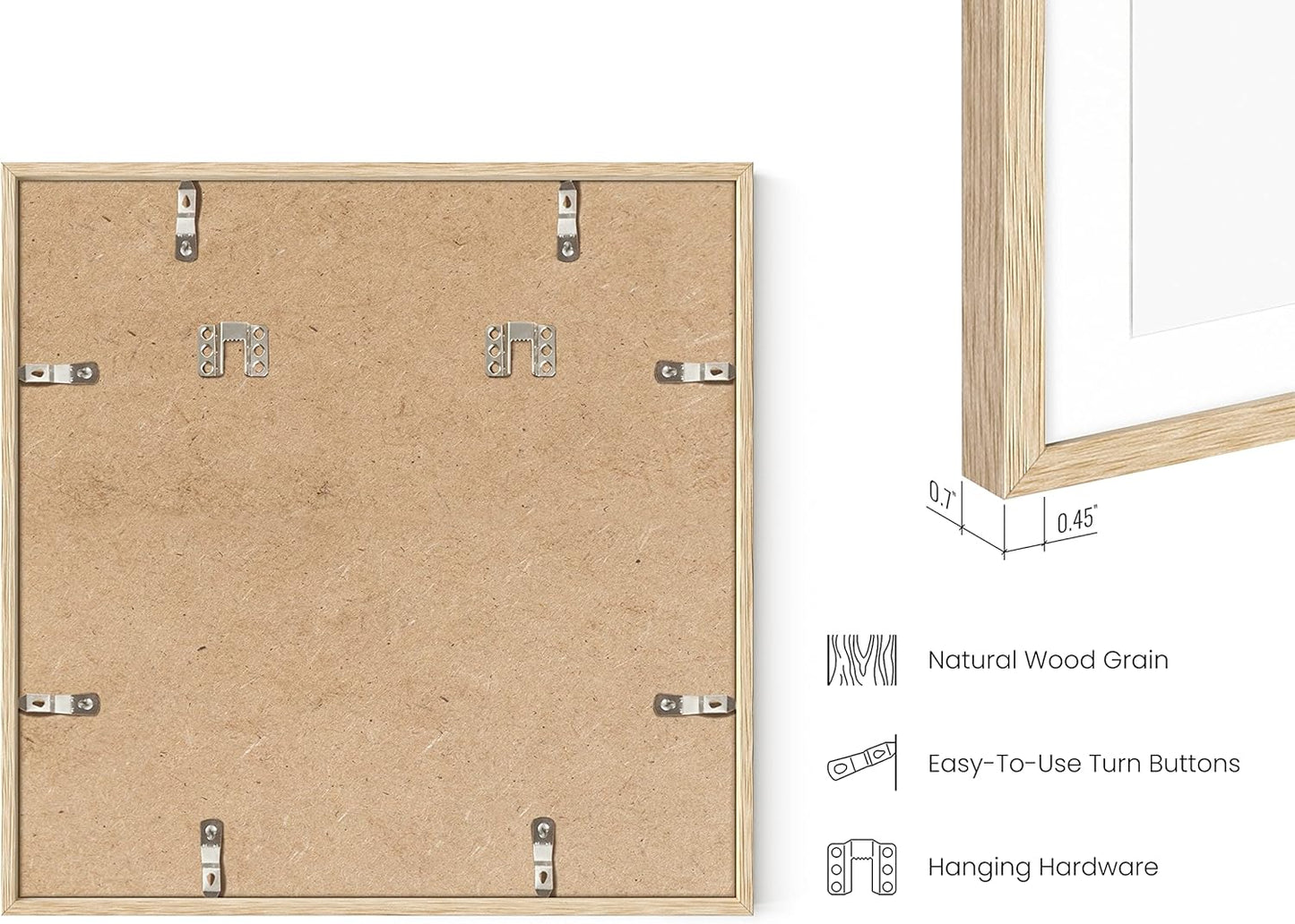 HAUS AND HUES Solid Oak Wood 16”x16” Picture Frames Matted to 12”x12” Set of 4-16x16 Frames for