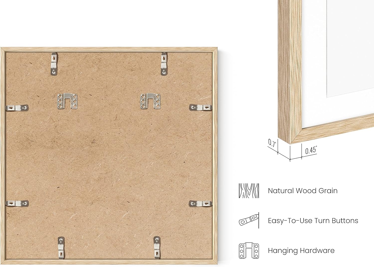 HAUS AND HUES Solid Oak Wood 16”x16” Picture Frames Matted to 12”x12” Set of 4-16x16 Frames for