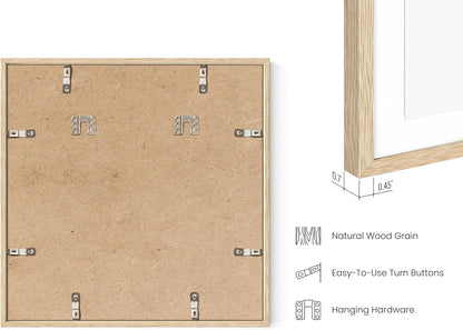 HAUS AND HUES Solid Oak Wood 16”x16” Picture Frames Matted to 12”x12” Set of 3 - Beige Square