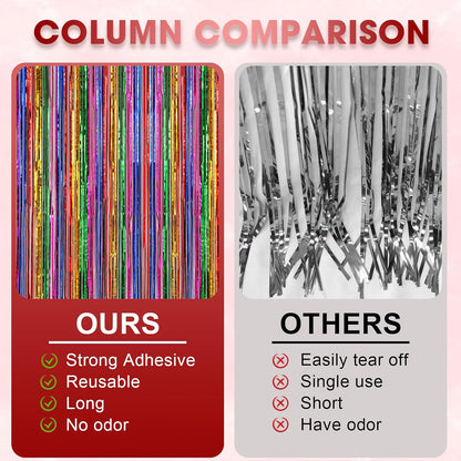 3 Pack 3.3x8.2 Feet Rainbow Foil Fringe Backdrop Curtains, Tinsel Streamers Birthday Party