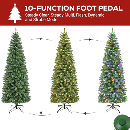 Hykolity 6ft Prelit Pencil Slim Christmas Tree with 200 Color Changing LED Lights, 544 Branch Tips