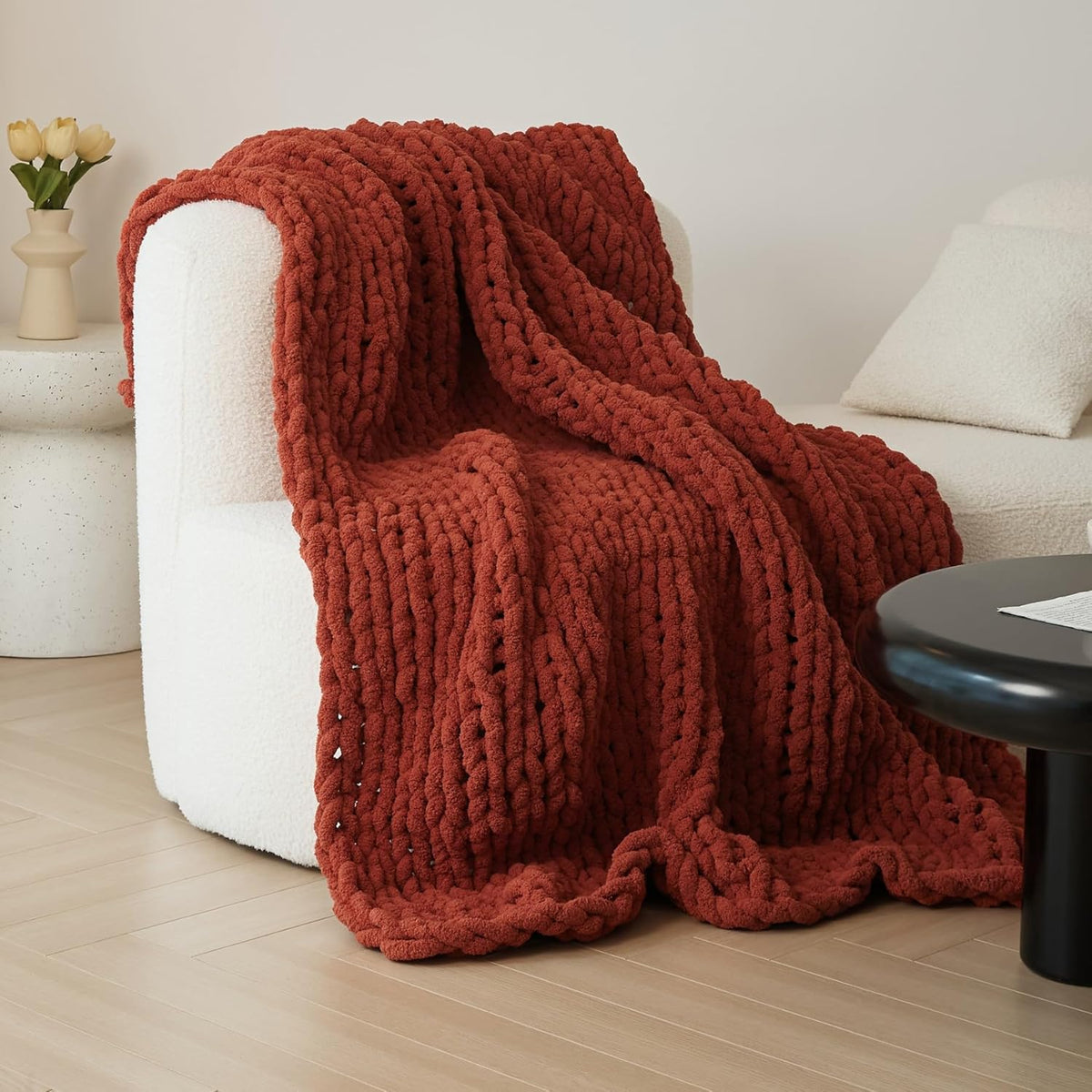 WESHIONGOO Chunky Knit Blanket Throw Knitted Throw Blankets for Couch Bed Fluffy Soft Blanket with