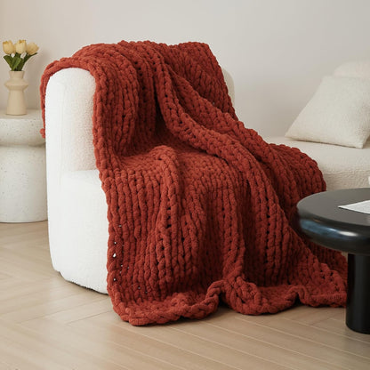 WESHIONGOO Chunky Knit Blanket Throw Knitted Throw Blankets for Couch Bed Fluffy Soft Blanket with
