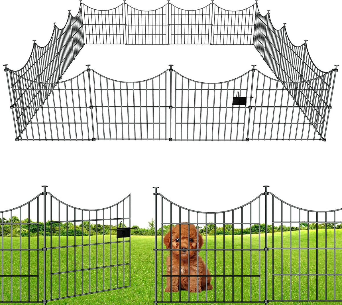10 Panels Garden Fence Dog Fence Outdoor for Yard, 24in H x 20ft L Rustproof Metal Fencing with