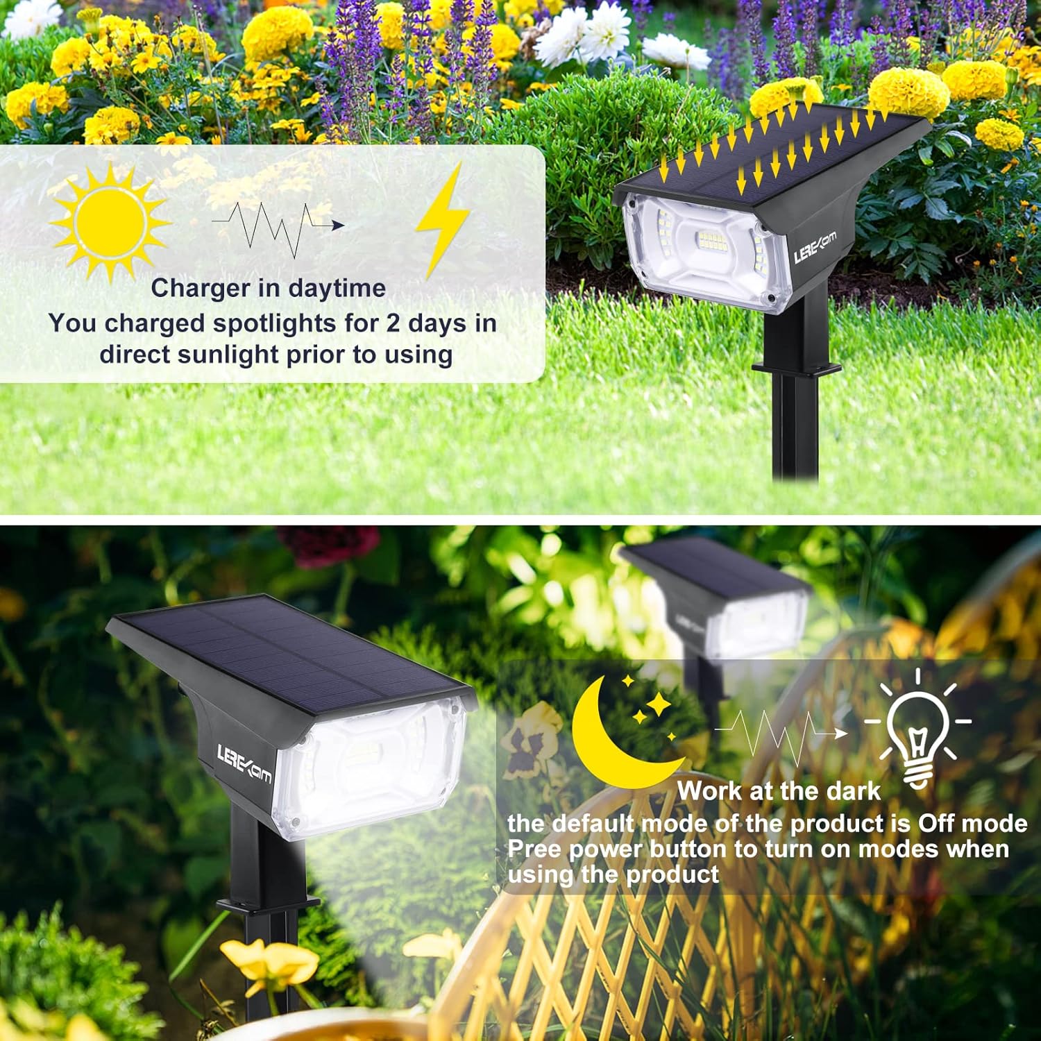 Solar Spot Lights, IP65 Waterproof 40 LEDs Landscape Spotlights,USB & Solar Powered Wall Lights
