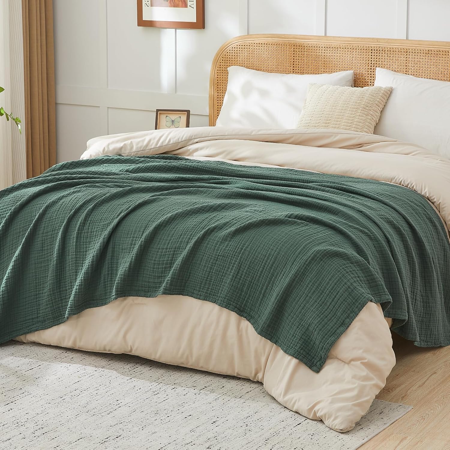 EMME Cotton Muslin Queen Blanket Bed Layering Breathable Gauze Blanket Soft Lightweight Blankets