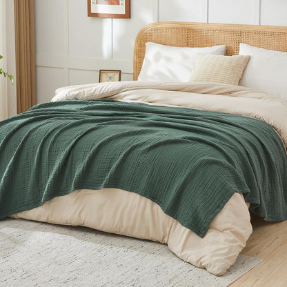 EMME Cotton Muslin Queen Blanket Bed Layering Breathable Gauze Blanket Soft Lightweight Blankets