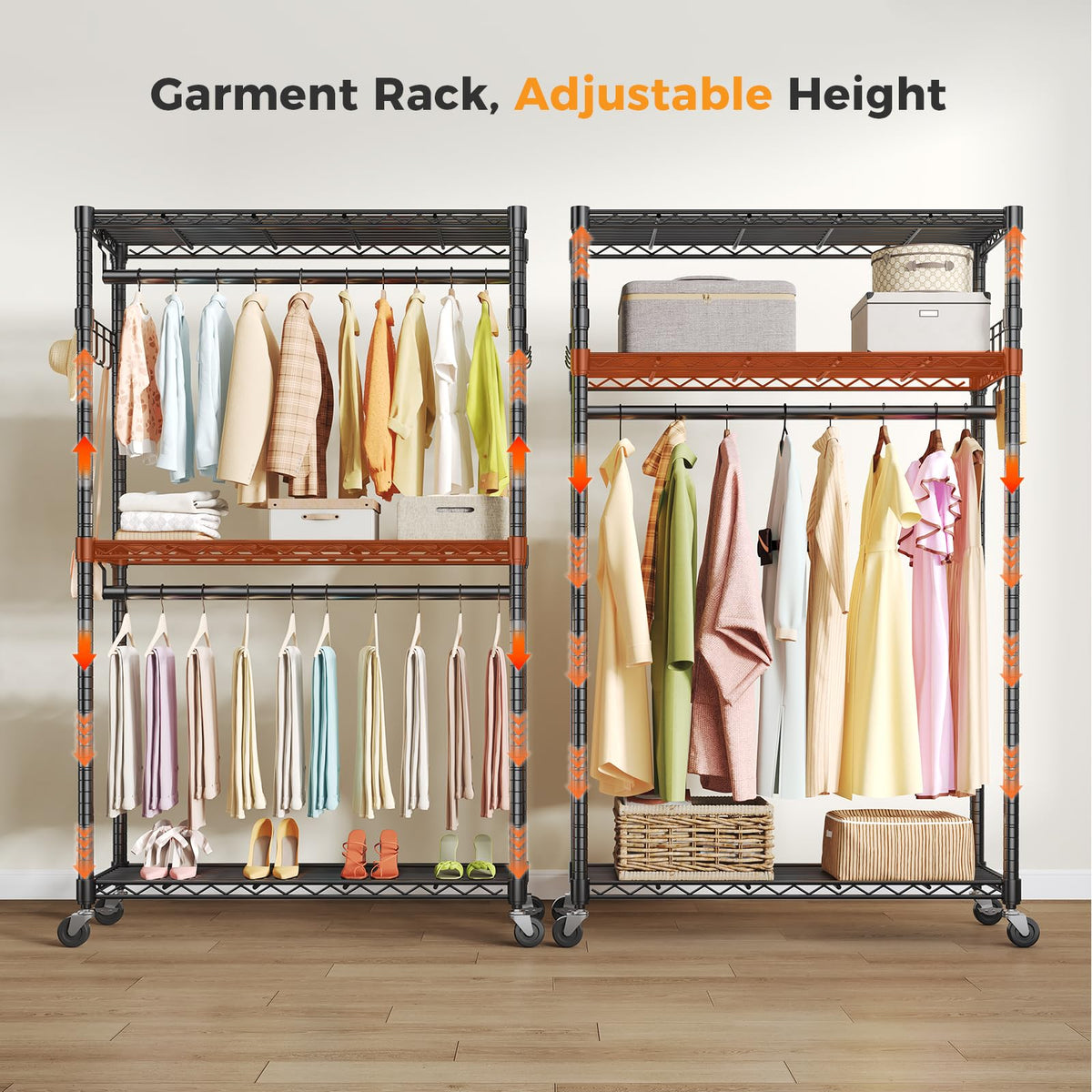 OLIXIS Rolling Clothes Rack, Heavy Duty Garment Rack, 47 IN, Metal Black