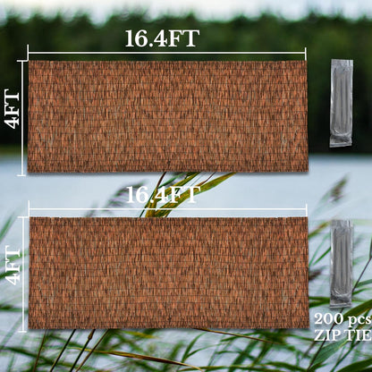 Brown 2 Pack 4FT X 16.4FT Reed Fencing Roll, Balcony Privacy Shade Reed Bamboo Fencing Garden Fence