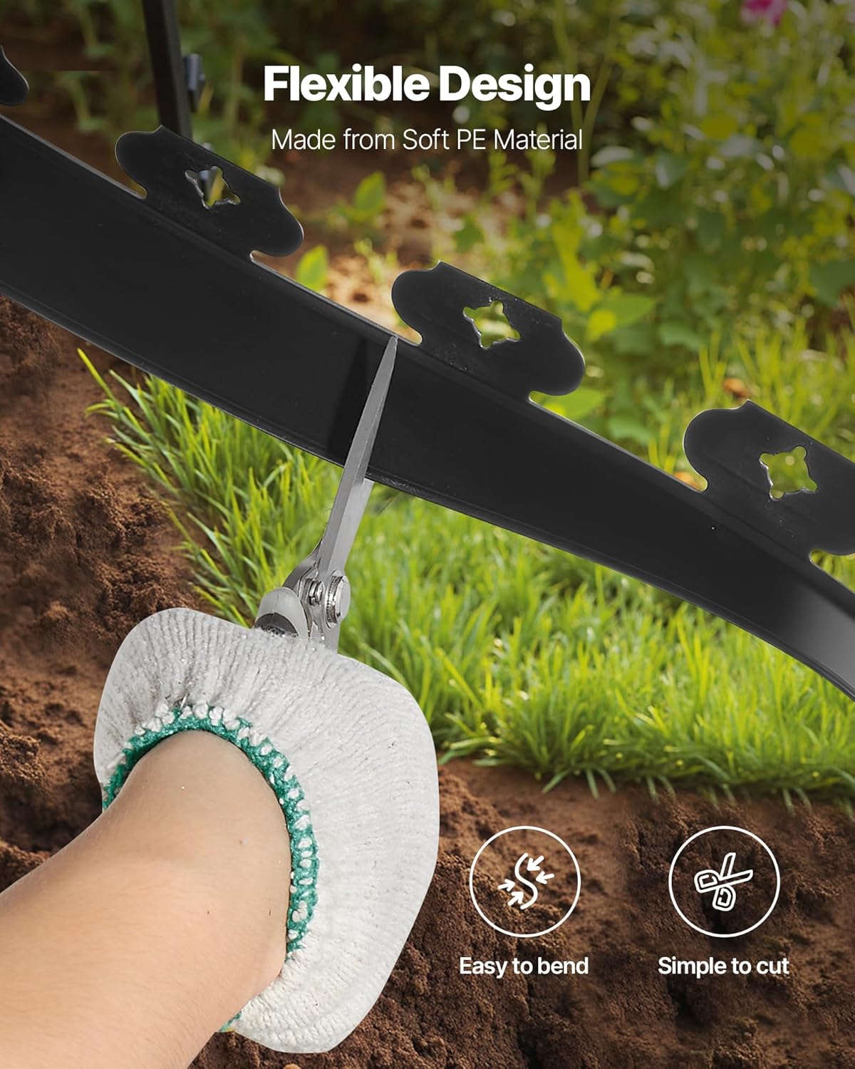 VEVOR Landscape Edging, 100 ft x 1.5 in Plastic Garden Border Edging with 120 Spikes, No Dig