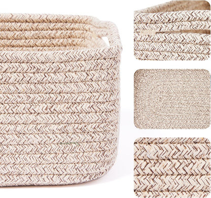 Small Storage Baskets for Organizing | Closet Organizer Bins | Shelf Toy Basket | Woven Rope