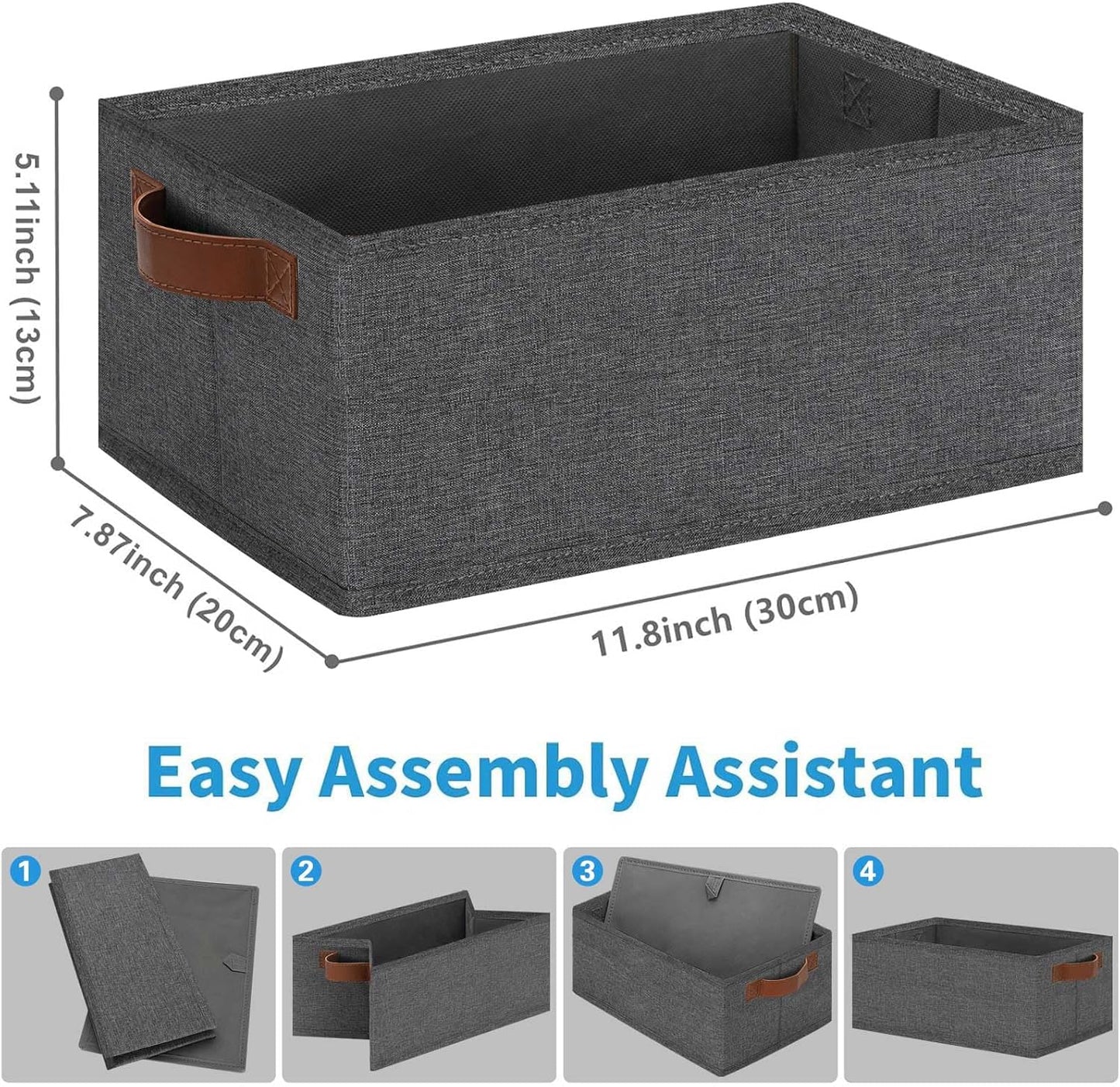 GhvyenntteS Small Fabric Storage Bins 6 Pack, 11.8" x 7.87" x 5.11" Storage Basket with Leather