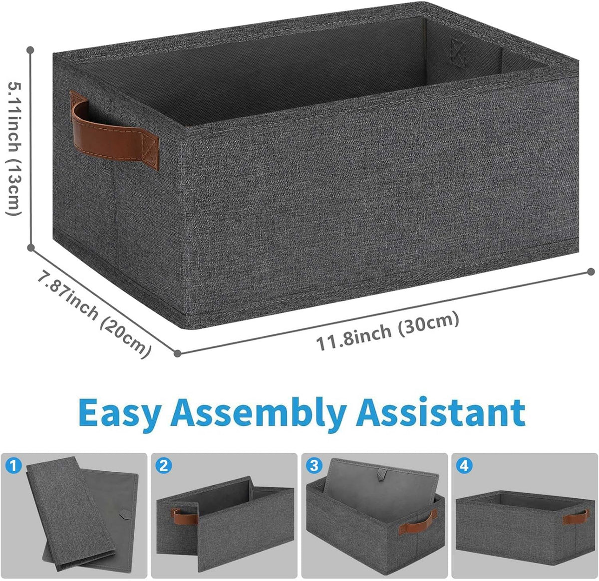 GhvyenntteS Small Fabric Storage Bins 6 Pack, 11.8" x 7.87" x 5.11" Storage Basket with Leather
