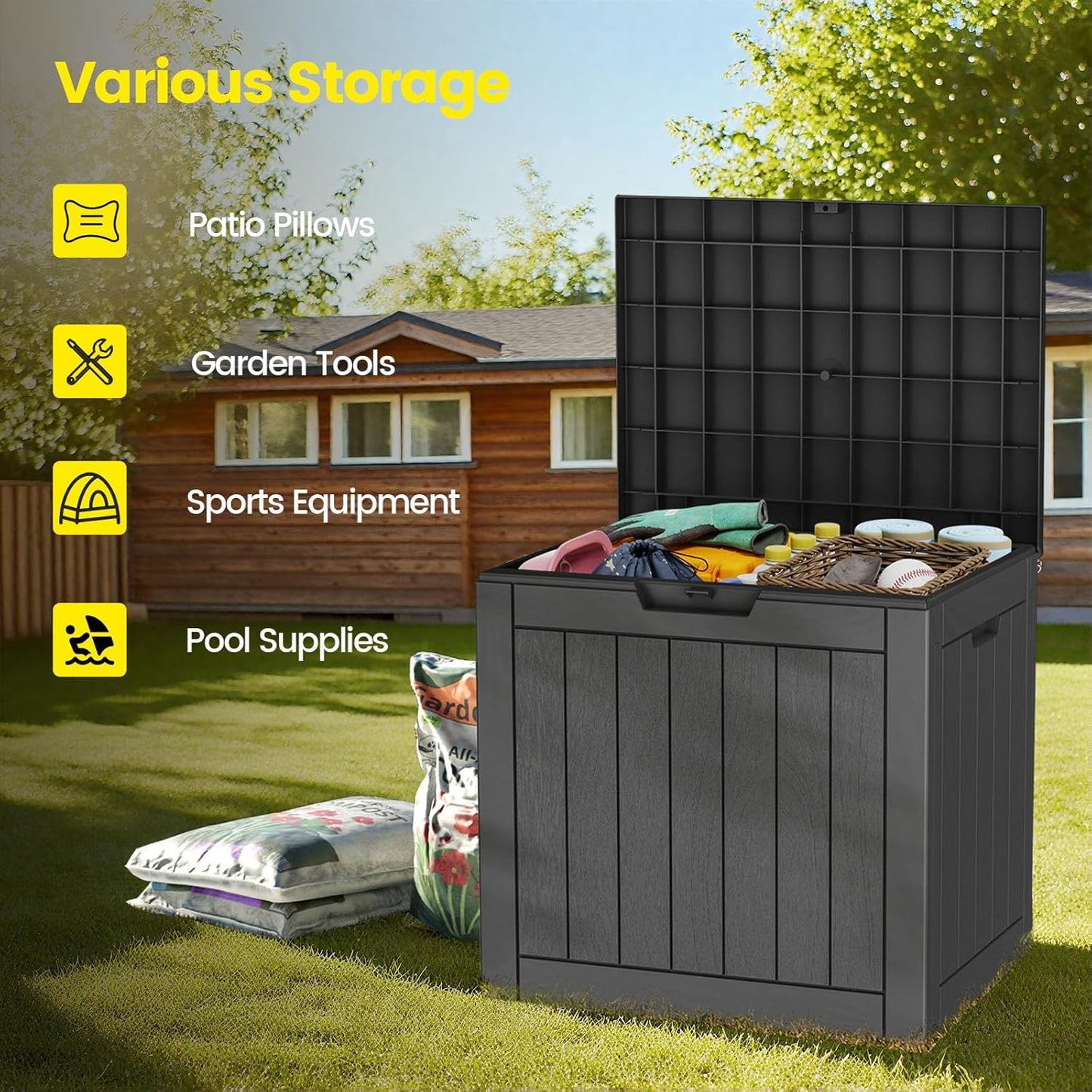 31 Gallon Outdoor Storage Box - Waterproof Resin Deck Box for Indoor & Outdoor Use, Lockable & UV