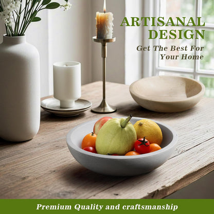 Marble Fruit Bowl for Kitchen Counter - Decorative Serving Bowl with Gray Travertine Design, Modern