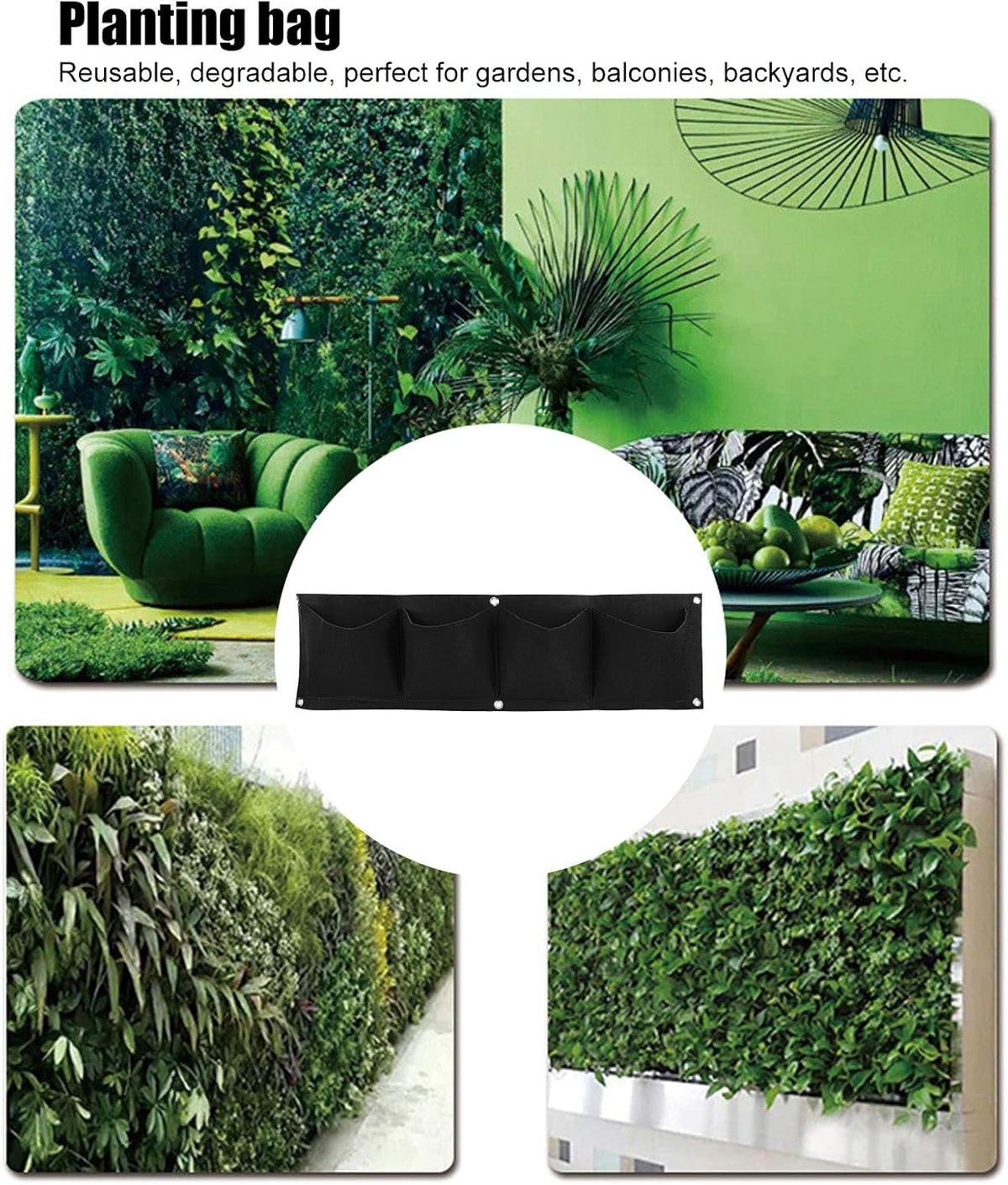 4Pcs 4 Pocket Felt Vertical Wall Garden Planter Plant Grow Bag Reusable Wall Mounted Planting