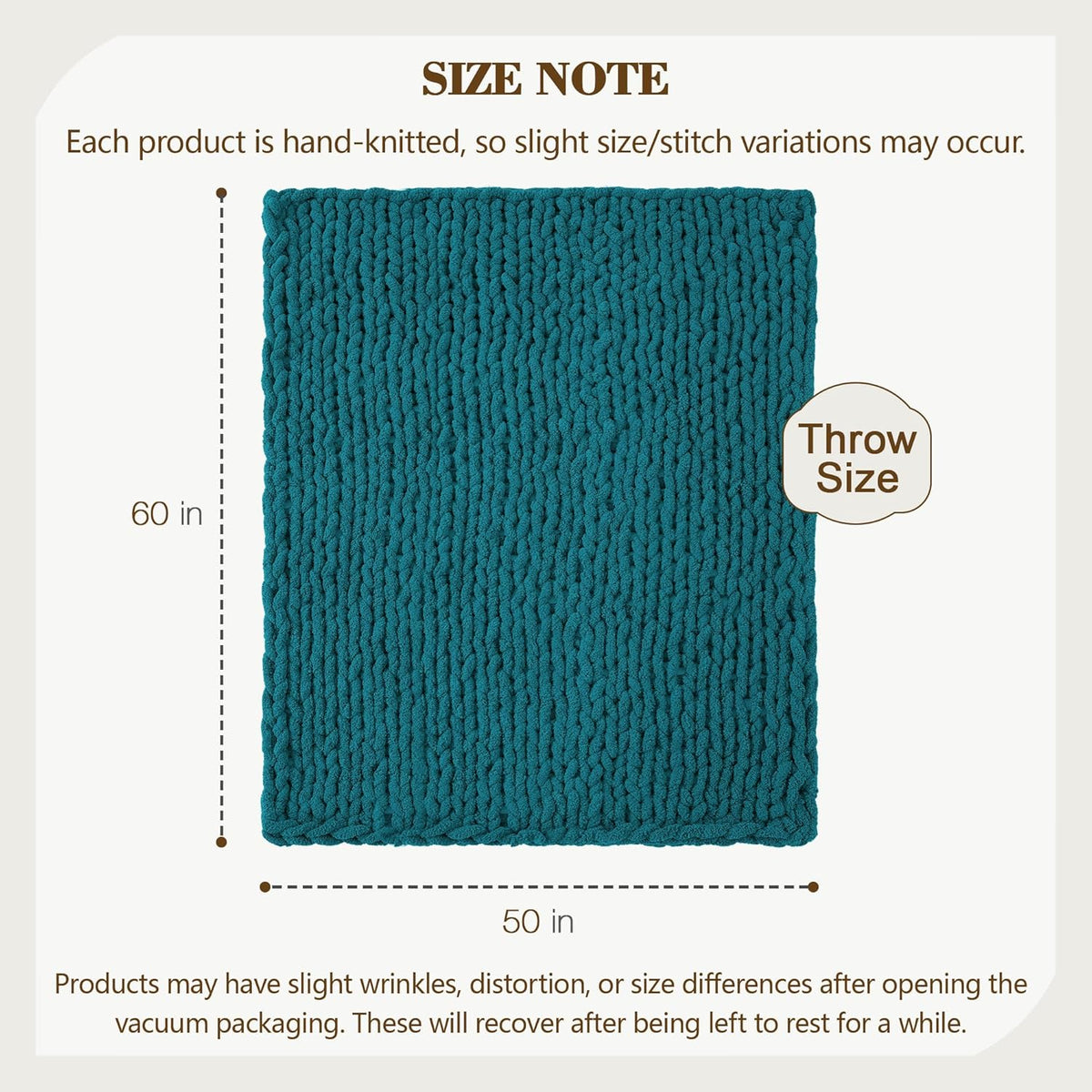 Carriediosa Chunky Knit Throw Blanket 50" X 60", 100% Hand Made Large Chenille Loop Yarn Soft