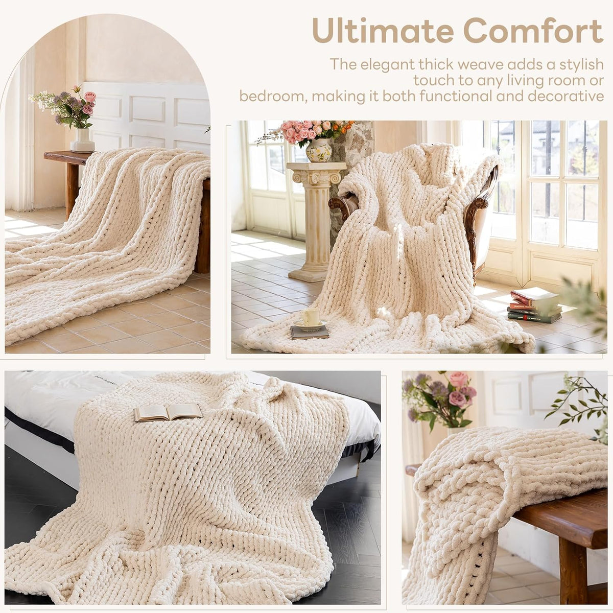Chunky Knit Blanket - Luxury Soft Cozy 40 * 50 Throw Blanket,100% Woven Blanket Rope Knot Throw