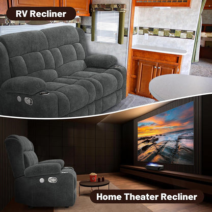 Loveseat Recliner Sofa, 2 Seater Minimalist Style Fabric Manual Pull Tab Reclining Loveseat with