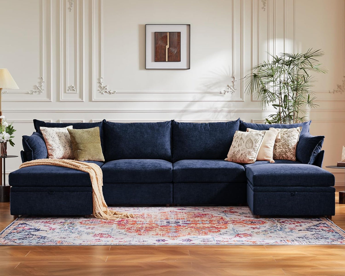 134.6" Oversized Modular Sectional Sofa, 6 Seater U Shaped Couch with Storage Ottoman with