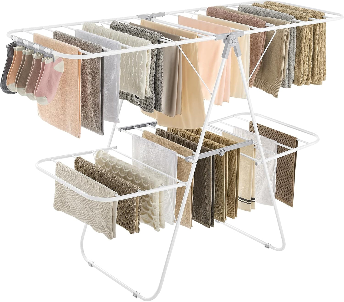 SONGMICS Clothes Drying Rack, Foldable 2-Level Laundry Drying Rack, Free-Standing Laundry Airer