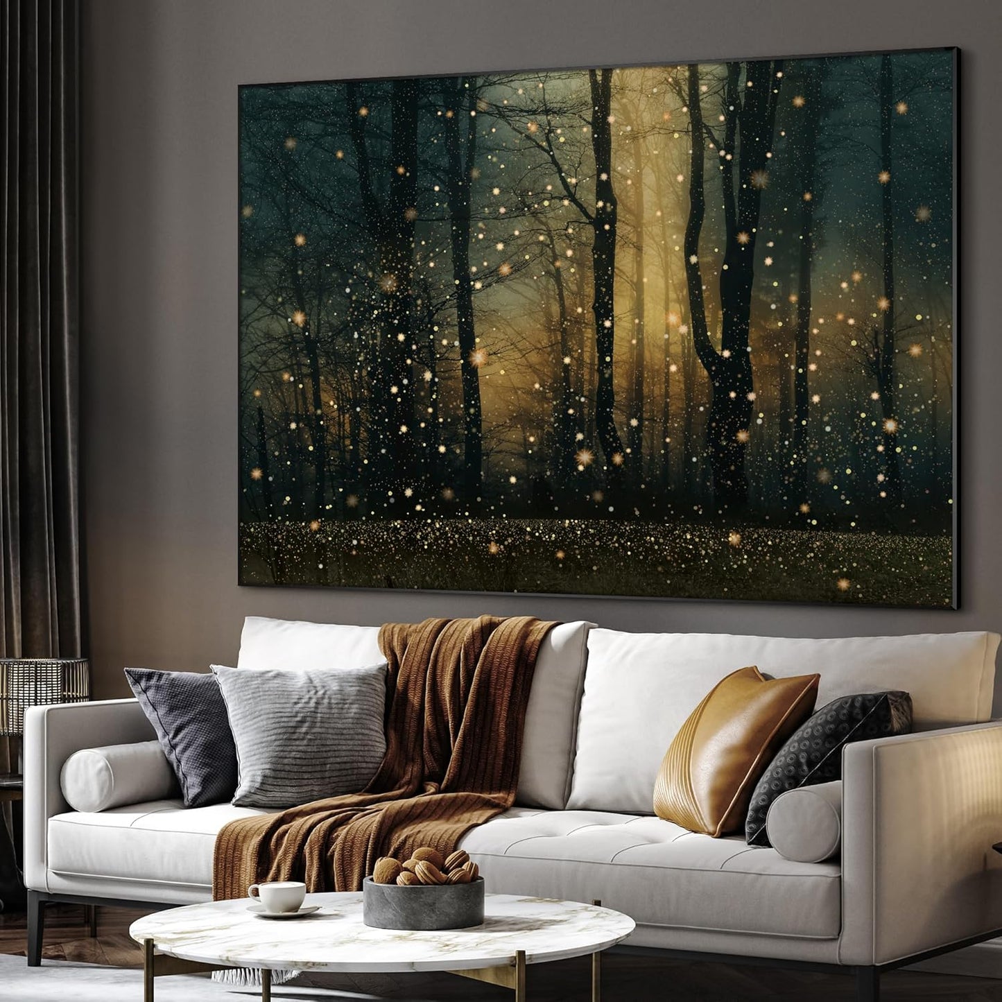SIGNWIN 36"x46" Extra Large Framed Wall Art Magical Firefly Forest at Twilight, Enchanted Nature