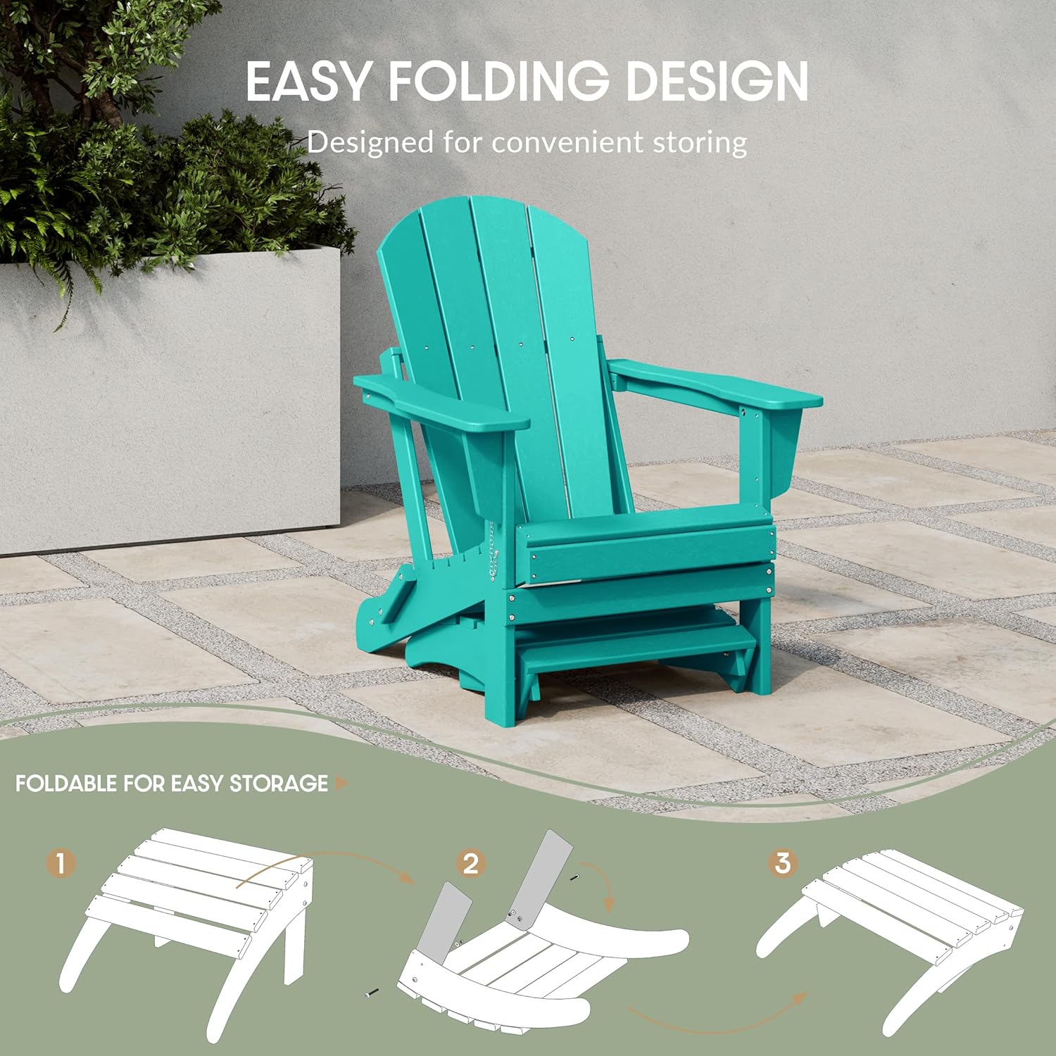 WestinTrends Outdoor Ottoman, Patio Adirondack Ottoman Foot Rest, All Weather Poly Lumber Folding
