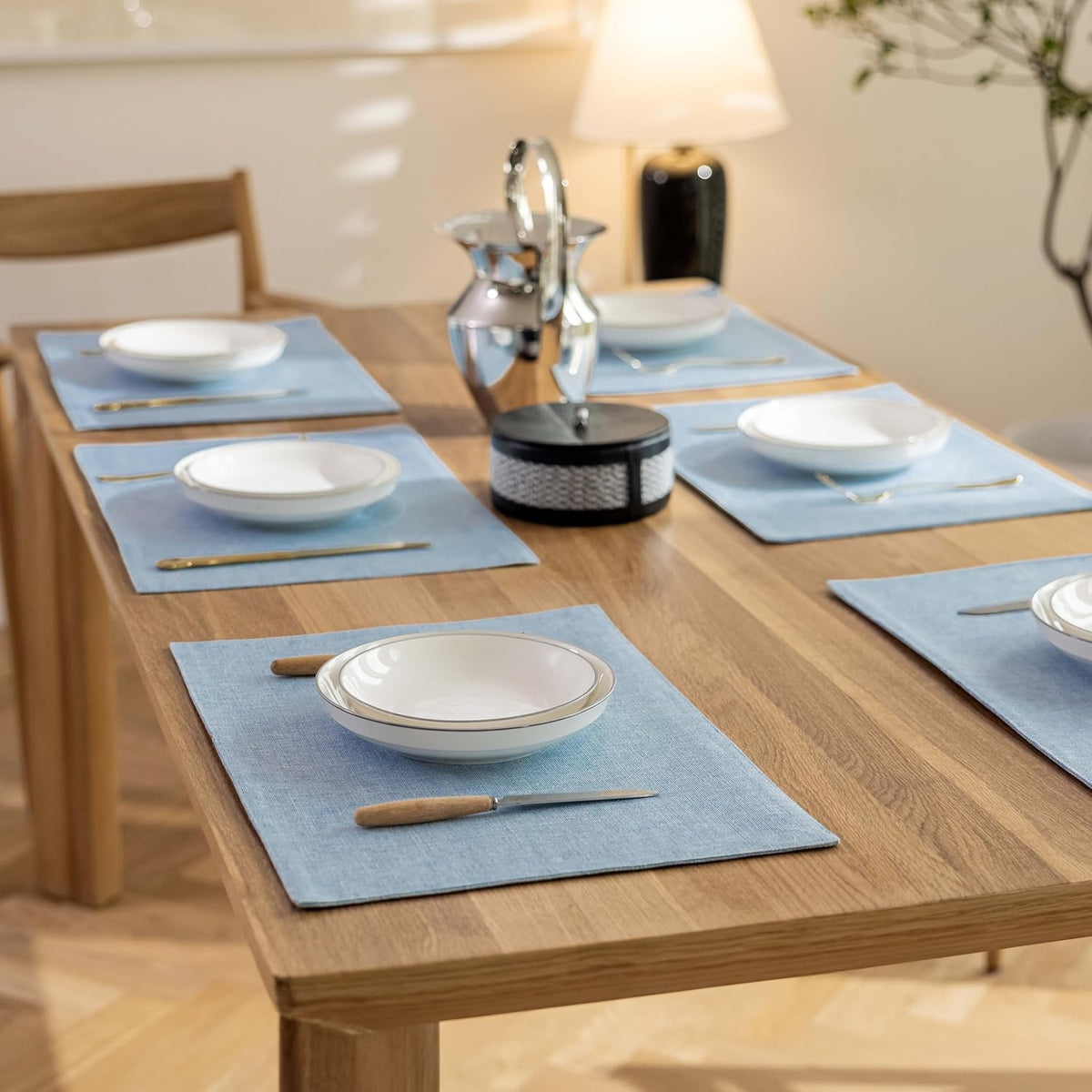Demetex Blue Placemats Set of 6 Heat Resistant Farmhouse Burlap Placemats Washable Cloth Place Mat