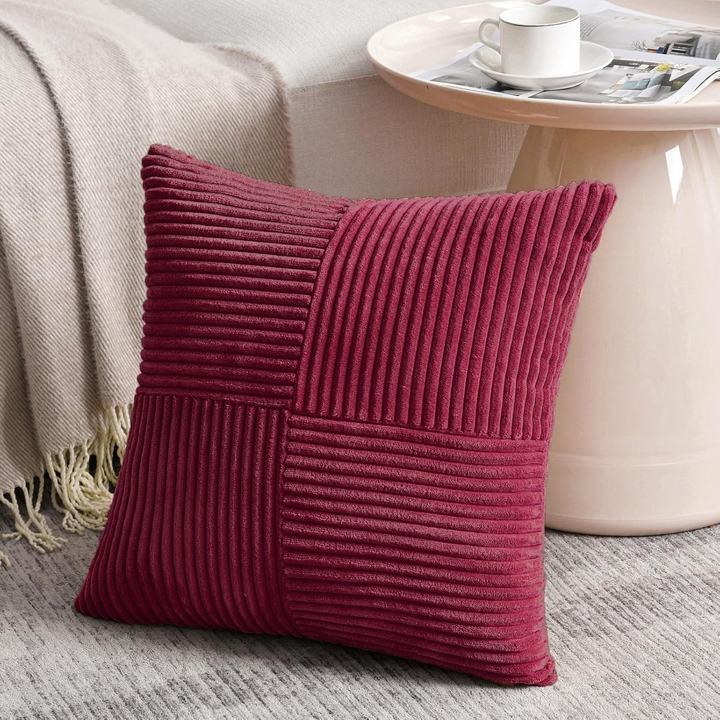 Fancy Homi 2 Packs Burgundy Big Decorative Throw Pillow Covers 24x24 Inch for Living Room Couch Bed