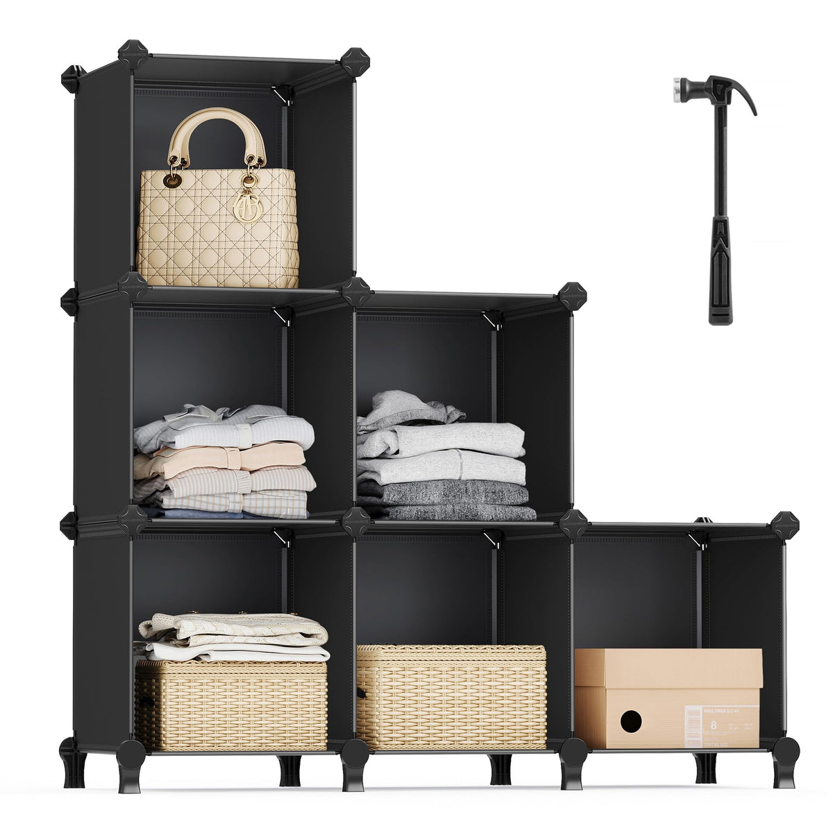 SONGMICS 6 Cube Storage Organizer, Modular Bookshelf, Plastic Shelves