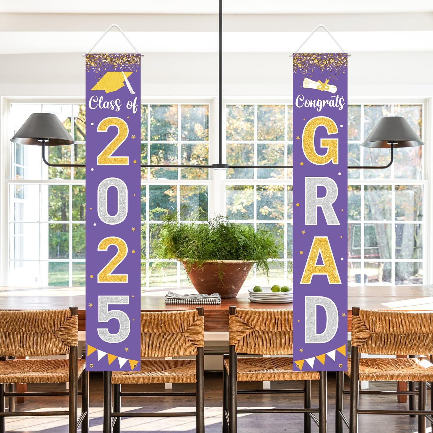 Graduation Decorations 2025 GRAD Banner Purple Porch Door Sign Welcome Banner For Indoor Outdoor