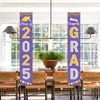 Graduation Decorations 2025 GRAD Banner Purple Porch Door Sign Welcome Banner For Indoor Outdoor