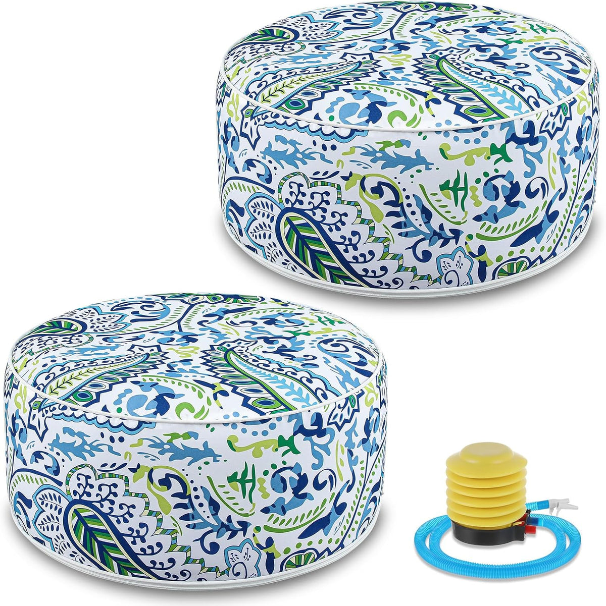 2 Pack Outdoor Inflatable Ottoman Waterproof Inflatable Pouf Foot Rest with Handle D21 x H9