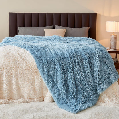 GONAAP Fuzzy Faux Fur Throw Blanket Twin Size Light Blue Super Soft Cozy Plush Fuzzy Shaggy Blanket