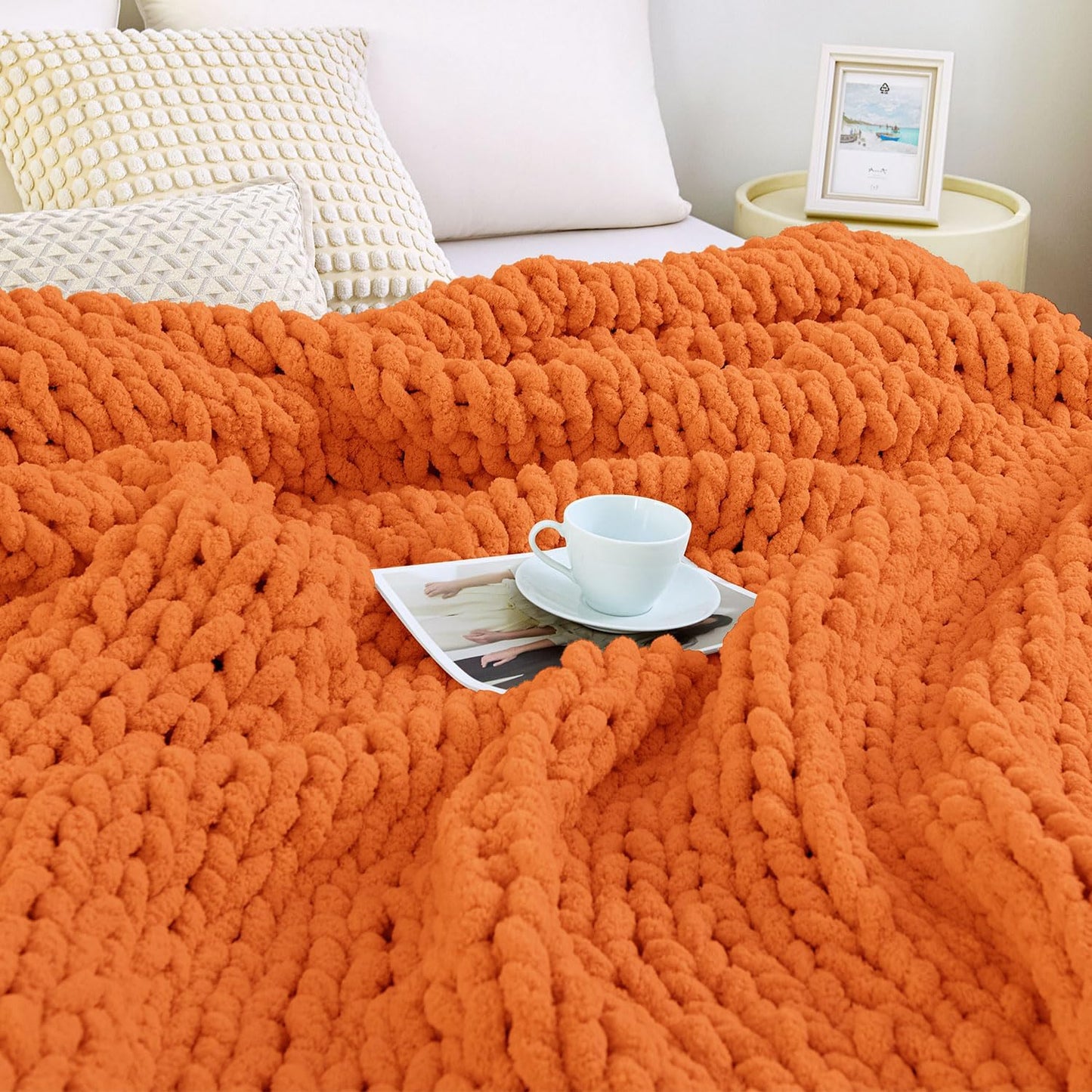 Admitrack Chunky Knit Blanket Throw, 100% Hand Knit Chenille Throw Blanket for Sofa & Home Decor