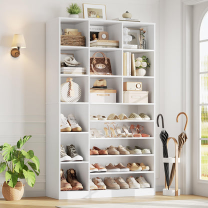 Keyluv 74" Tall Shoe Storage Cabinet with 12 Cubes &5-Tier Shoe Rack, White
