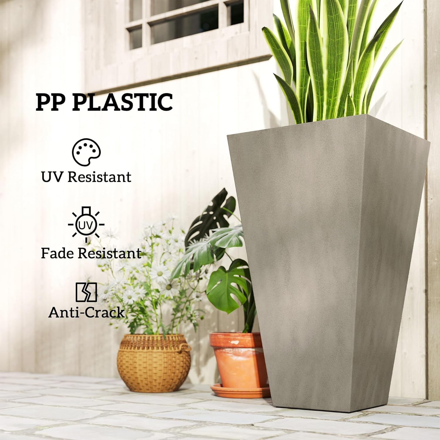 Outsunny Tall Planters for Outdoor Plants Set of 3, 28 in Taper Planters with Drainage Holes