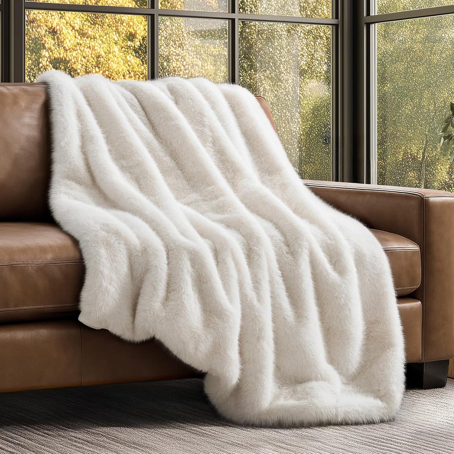 Luxury Faux Fur Throw Blanket, Soft Fluffy Faux Mink Blankets for Bed, Couch, Sofa, Thick Cozy