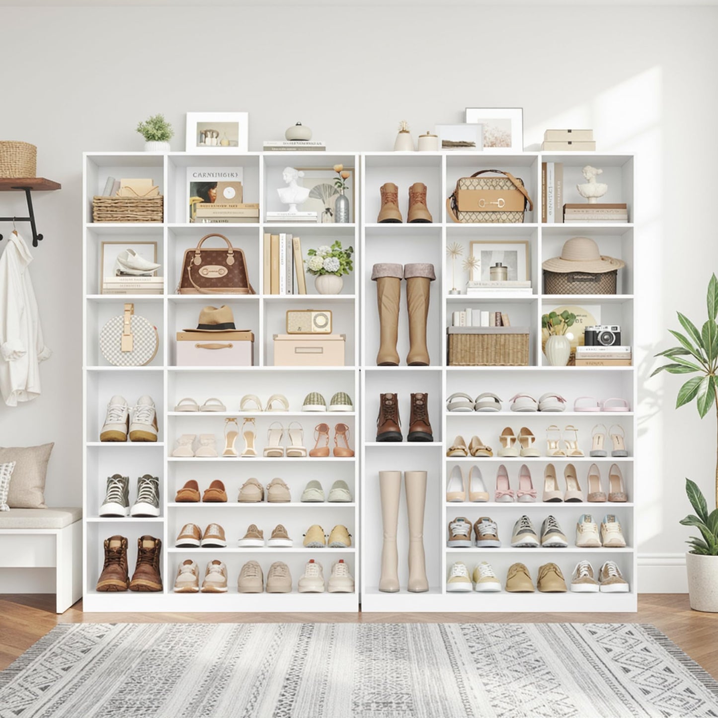 Keyluv 74" Tall Shoe Storage Cabinet with 12 Cubes &5-Tier Shoe Rack, White