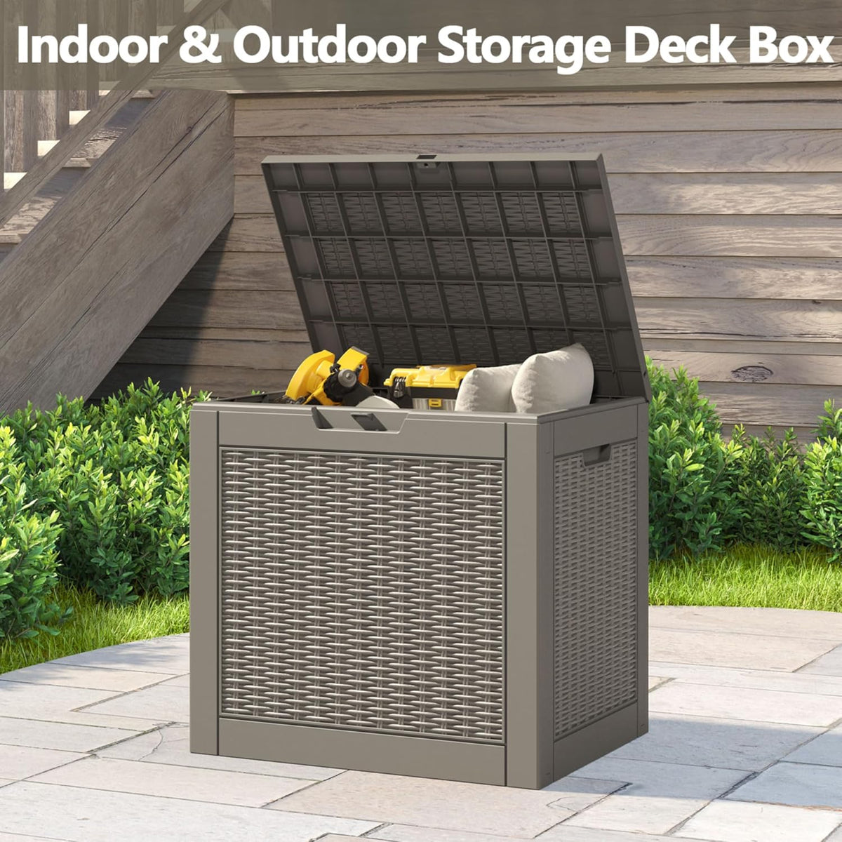 31 Gallon Deck Box, Resin Outdoor Storage Box, Waterproof and UV Resistant Deck Box, Lightweight