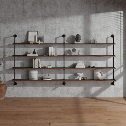 Industrial Pipe Wall Shelves With Real Wood Plank, 70 Inches Floating Shelves for Wall, 4 Tier