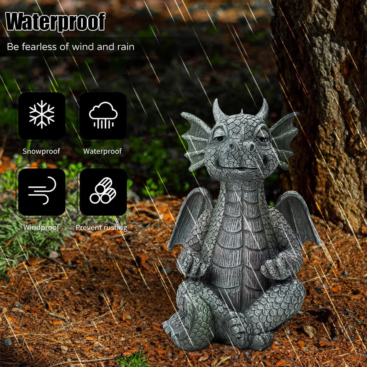 Garden Dragon Statue Decor - Meditation Dragon Sculpture Figurine Outdoor Decoration, Zen Yoga